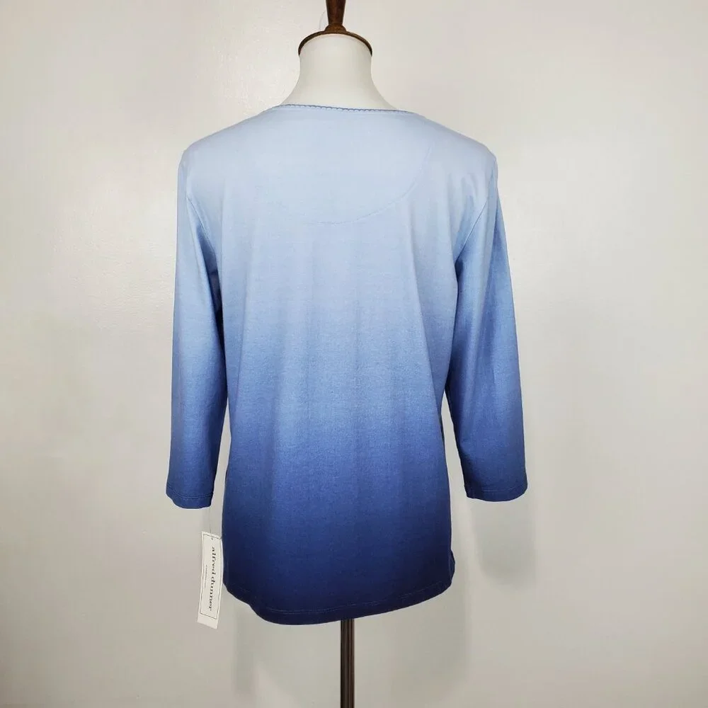 Alfred Dunner Blue Ombre Embroidered Embellished Knit Top NEW NWT Size S - Picture 7 of 14
